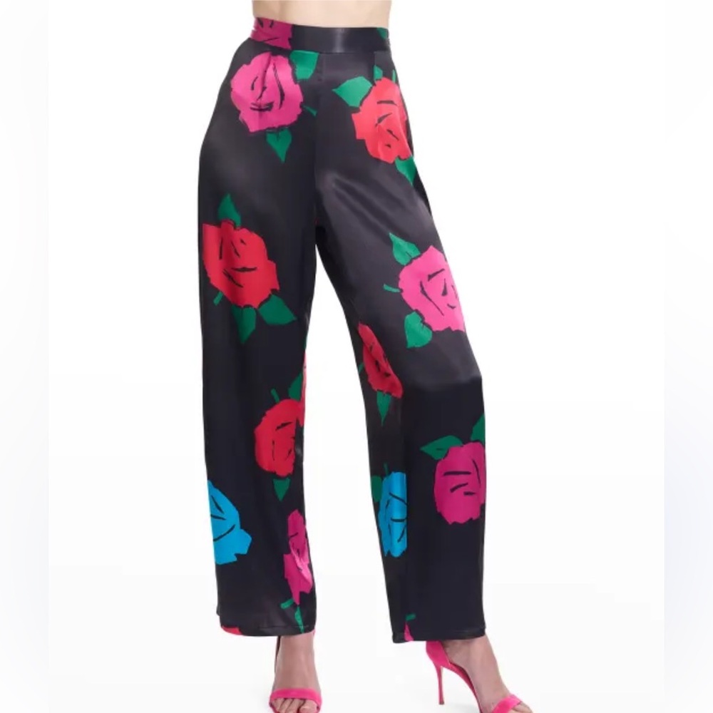 NWT Corey Lynn Calter Antonella black & floral barrel M high waist relaxed pants